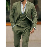 WIAOFELLAS  -  Fashion Solid Men Suits Green Chic Notch Lapel Single Breasted Outfits Business Office Casual Slim Male Suit 3 Piece Set