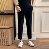 Wiaofellas  -  Formal Occasion  High Waist Button Pants Casual Solid Straight Trouser Male Long Pant Fashion Pencil Pant Men Clothing