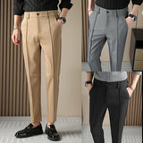 Wiaofellas  -  Men Suit Pants Summer Thin Solid Color Casual Formal Trousers High Quality Elastic Waist Slim Fit Dress Pants Men Clothing