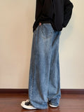 WIAOFELLAS  -  Spring Autumn High Street Washed Loose Wide Leg Jeans Men Vintage Trousers Straight Drape Dragging Old Denim Pants