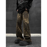 WIAOFELLAS  -  American Retro Leopard Print Jeans Mens Spring Autumn High Street Micro Flared Pants Hip Hop Trendy Denim Trousers Unisex