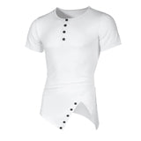 WIAOFELLAS  -  Men's Summer Fashion Irregular T-Shirt Short Sleeve Solid Hip Hop Pull On Tshirt Male Streetwear Henry Collar Casual Tops Tees