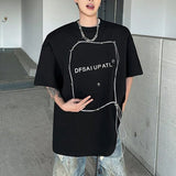 WIAOFELLAS  -  Niche Design Men's T-shirts Round Collar Metal Rivets Letter Decoration Short Sleeve Shoulder Padded Loose Male Tee