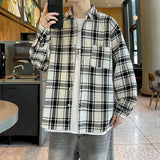 WIAOFELLAS  -  Vintage Long-sleeved Men Woolen Shirt Autumn Spring Hip Hop Baggy Cargo Plaid Men's Shirts High Quality Casual Mens Clothing 5XL