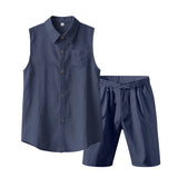 Wiaofellas  -  Men's Linen Sleeveless Shirt and Shorts Set Casual Two Piece Outfit