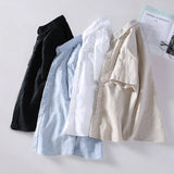 WIAOFELLAS  -  New Summer Men's Pocket Cardigan Square Collar Shirt Casual Cotton Linen Basic Short Sleeve Thin Style