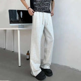 WIAOFELLAS  -  Drawstring Men Sweatpannts American Style Solid Color Elastic Waist Bottom Zipper Patchwork Straight Male Trousers