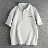 WIAOFELLAS  -  Blended bead fabric heavy polo shirt men simple small letters embellished American casual loose short sleeves