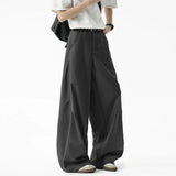 WIAOFELLAS  -  Korean Style Men's Pants Pleated Design Solid Color Straight Loose Machete Trousers Wide Leg Casual Male Bottom New