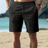 Wiaofellas  -  Men's Summer Cotton Linen Pleated Shorts Comfortable Breathable with Button Pocket Plain A- Line Shorts Trending Cross-Border