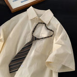 WIAOFELLAS  -  Short-sleeved Work Shirt Men's Summer Tie Handsome High-end Fashion Brand Trendy Couple College Style