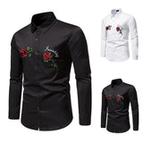 Wiaofellas  -  Men's  Long Sleeve Shirts Tops Men Male Groom Groomsman Floral Rose Shirts Man Casual Prom Party Shirt LS28