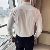 WIAOFELLAS  -  High-end Elegant Long Sleeve Men Dress Shirt Business Casual Button Slim Fit Solid Men's Shirts Stage Party Social Mens Clothing