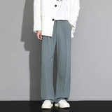 Wiaofellas  -  Men's Beige Suit Straight Leg Trousers Summer Lightweight Drapey Fabric Business Formal Breathe Casual Loose Trousers