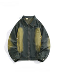 WIAOFELLAS  -  Men's American Distressed High Street Tie-Dye Workwear Denim Jacket Trendy Brand Retro Handsome Hip Hop Loose Casual Zipper Coat