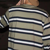 WIAOFELLAS  -  American Retro Trendy Contrasting Striped Round Neck Long-Sleeved T-Shirt Casual Hip-Hop Street Vibe Tops For Men Women Couples