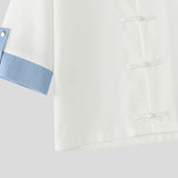 Wiaofellas  -  Men's Shirt Patchwork Lapel Half Sleeve Button Men Clothes Vintage Summer Streetwear Casual Tops Shirts For Man