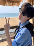 WIAOFELLAS  -  Blue Sun Protection irt for Men Summer Trendy Loose Fit Long Sve Youthful Sle Clean Cut Boys Faion Outerwear