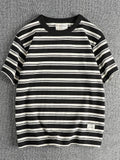 Wiaofellas  -  Collar Two Needle Craft American Retro Striped T-shirt for Men 240Gsm Double Yarn Cotton Washed Casual Half Sleeves Summer Y2k