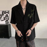 WIAOFELLAS  -  Niche Design Men's Shirts Lapel Single Breasted Bamboo Embroidery Contrast Color Ice Silk Loose Male Clothing New