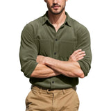 WIAOFELLAS  -  Casual Solid Color Corduroy Button Cardigan Jacket Solid Color Loose Pocket Work Shirt