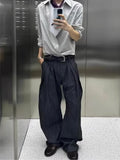 WIAOFELLAS  -  American Stripe Folded Casual Pants Men's High Waist Design Wide Leg Slimming Pants High Street Drape Long Pants Autumn