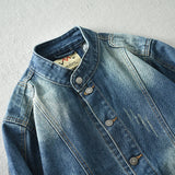 WIAOFELLAS  -  Vintage do old locomotive American tooling stand collar all loose denim jacket heavy wash craft coat male fashion