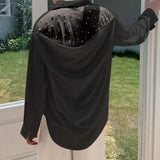 Wiaofellas  -  Men Shirt Patchwork See Through Lapel Long Sleeve Loose Men Clothing Streetwear Fashion Casual Male Shirts S-5XL