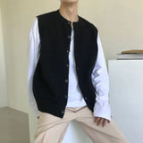 WIAOFELLAS  -  Simple Japanese Retro Sweater Vest Jacket Men's Knitted Cardigan Exterior Vest Trendy