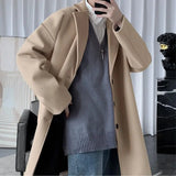 WIAOFELLAS  -  Fashion Men's woolen Coats Solid Color Single Breasted Lapel Long Coat Jacket Casual Overcoat Casual Trench Spring and Autumn