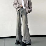 WIAOFELLAS  -  Washed Vintage Jeans Men's American Ins Trendy Brand High Street Loose and Versatile Straight Leg Micro Flared Pants
