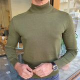 Wiaofellas  -  Autumn And Winter Fashion New Retro Solid Color Turtleneck Bottoming Sweater T-Shirt Long-Sleeved Slim Thin Sweater For Men