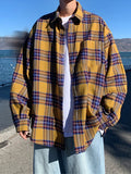 Wiaofellas  -  Korean Fashion Plaid Long Sleeve Shirts For Men Autumn High Street Y2K Vintage Blouses Casual Baggy Button Up Tees Shirt