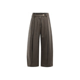 Wiaofellas  -  Casual Men's Brown Straight Leg Wide Leg Pants Spring Autumn Loose Fit Pleated Design American Sle Long Trousers