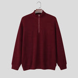 Wiaofellas  -  Men Sweater Solid Color Zipper Long Sleeve Knitted Male Pullovers Streetwear Korean Style Fashion Casual Men Clothing