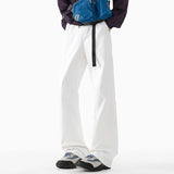 WIAOFELLAS  -  Niche Design Men's Casual Pants Belt Design Wide Leg Loose Bottom Contrast Color Elastic Waist Male Flared Trousers