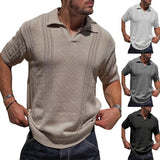 Wiaofellas  -  Vintage Men Polo Shirt Solid Knitting Casual Lapel Pullover Knit T-shirt Summer Fashion Male Short Sleeve Tee Slim Polo Shirt