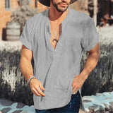 Wiaofellas  -  New Fashion Cotton Linen Mens Shirts Casual Solid Color V-neck Long Sleeve Blouse Thin Summer Oversized Loose Shirts For Men