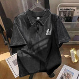 WIAOFELLAS  -  Summer New Men's Y2k Graphic Cotton Short-Sleeved T-Shirt American Retro Fashion Trend Street Hip-Hop Loose Simple Men's Tops