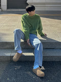 WIAOFELLAS  -  Korean Style Men's Sweaters Loose Round Collar Seahorse Hair Thickened Knitting Tops Casual Male Pullovers Winter