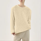 WIAOFELLAS  -  Men T Shirt Solid Color O-neck Long Sleeve Korean Style Male Tee Tops Streetwear Loose Fashion Casual Men Clothing