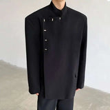 WIAOFELLAS  -  New Chinese Style Men's Blazers Stand Collar Metal Design Shoulder Pads New Spring Solid Color Male Suit Jackets
