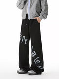 Wiaofellas  -  Autumn Men's Goth Letter Printed Baggy Straight Leg Trousers Hip Hop Fashion Cotton Sports Pants Y2K Vintage Pantalones Hombre