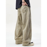 Wiaofellas  -  Men's Vintage Washed Curved Cut Long Pants American High Street Baggy Wide Leg Pants Loose Straight Casual Cargo Trousers