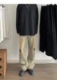 WIAOFELLAS  -  American Retro Jeans Mens Fashion Trendy Loose Wide Legs Bootcut Denim Pants Tall Man Yellow Mud Cowboy Trousers Streetwear