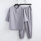 WIAOFELLAS  -  Summer Men Retro Chinese Style Shirts +Pants Kung Fu Uniform Fashion Casual T-Shirt Trousers Male Tang Suit Men Sets