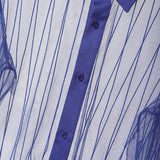 Wiaofellas  -  Men's Sets Mesh Patchwork Striped See Through Long Sleeve Shirt Pants Two Piece Sets Sexy Fashion Men Matching Sets