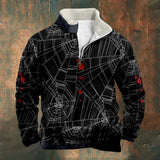 WIAOFELLAS  -  Men's Sweatshirt Halloween Style Spider Web Print Long Sleeve Stand Collar Zipper Pullovers Party Wear