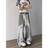 WIAOFELLAS  -  Fashion Summer Men's Irregular Graffiti Wash High Street Denim Pants Trendy Straight Loose Wide Leg Jeans Male