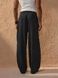Wiaofellas  -  Men Italian Naples Style Striped High Waist Wide Leg Suit Pants Black Pleated Button Detail Light Business Formal Trousers